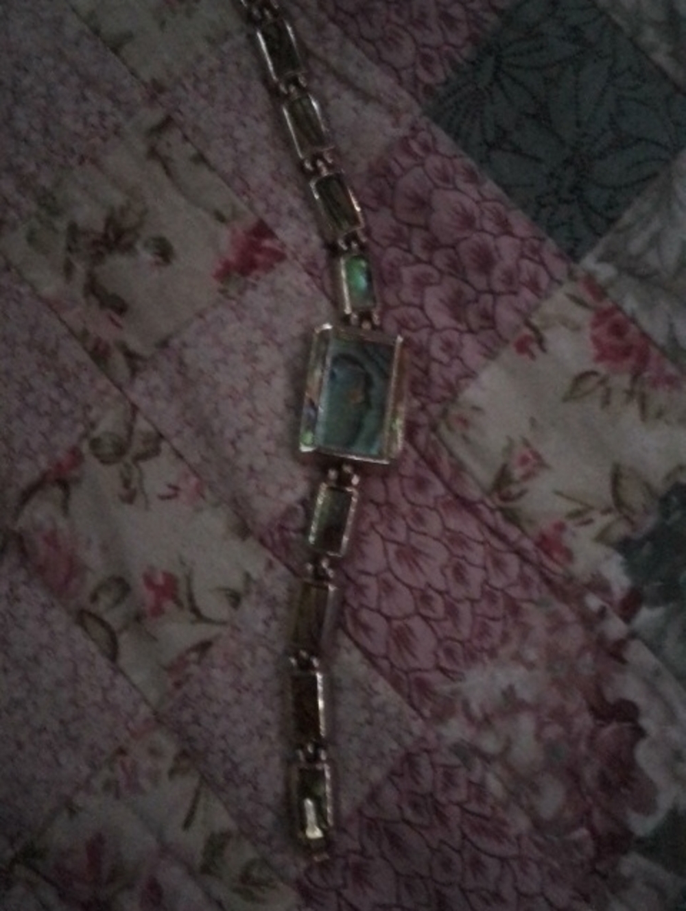 Silver-Tone Abalone Inlay Link Bracelet - Iridescent Green